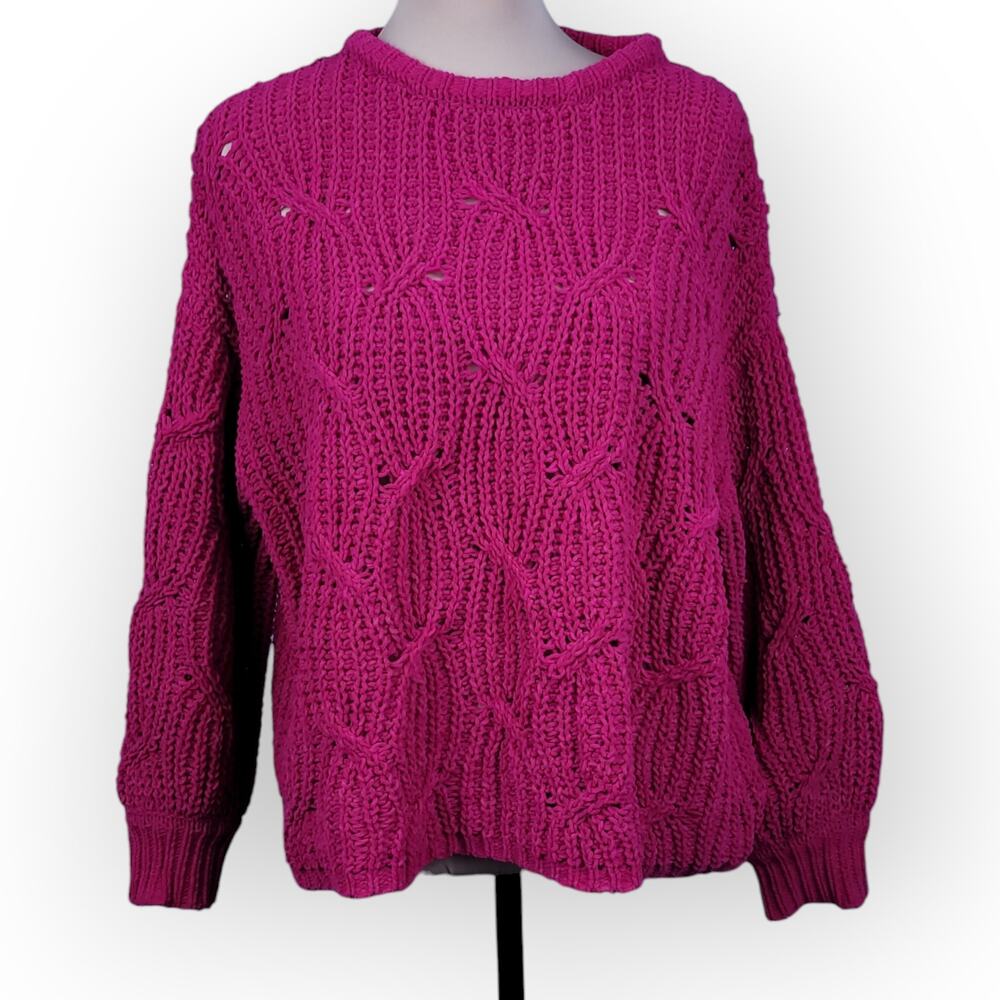 Like, Love Chunky Knit Sweater Fuchsia Sm Oversized Cabincore Cottagecore Cozy
